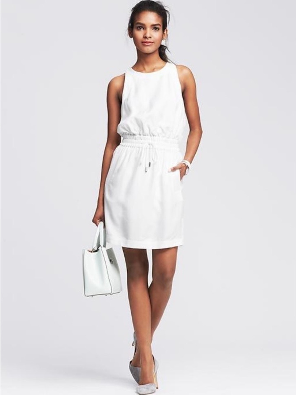 Banana Republic White Sleeveless Drawstring Mini Dress